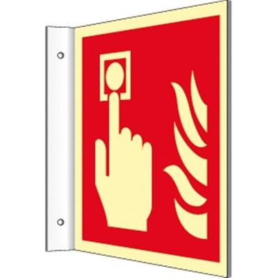 Fahnenschild Brandmelder ISO 7010, Kunststoff, nachleucht., 160-mcd, 200x200 mm