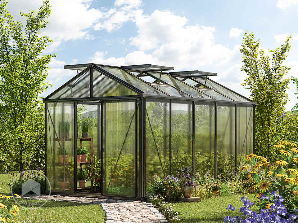 GFP 235 x 385 cm Greenhouse, anthracite grey, RAL 7016, no extras - (GFPV00191)