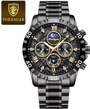 Inspire Essentials Luxury Stainless Steel Chronograph Watch For Men Waterproof Quartz Design black