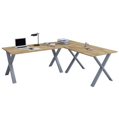 Schreibtisch VCM "X Schreibtisch Eckschreibtisch L Form 130x130x50", braun (silber, sonoma, eiche), B:130cm T:130cm, Tische, Schreibtisch