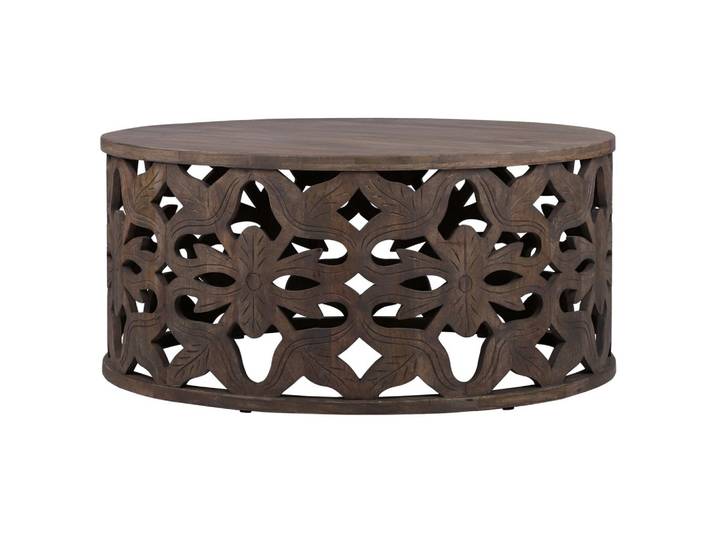 COUCHTISCH Ø100x45 cm rund Natur handgefertigt aus Mangoholz