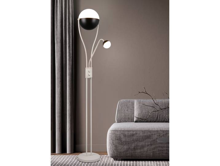 TRIO LEUCHTEN LED Stehlampe CHRIS, LED Stehleuchte, mit Lesearm, Drehdimmer , weiß (greige), 2, Ø 28cm H: 180cm, 1 Stk., Leuchten, flexibles Leselicht getrennt schalten + dimmen, warmweißes Licht 3000K, LED Stehlampe
