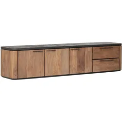 TV Board Soho Hängend aus Teakholz, modern massiv, Natur und Schwarz, 190 cm, vormontiert