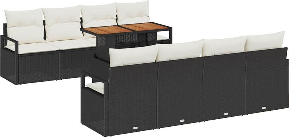 vidaXL Garten-Sofa-Set 9 stk. 8-Sitzanzahl Schwarz und Creme