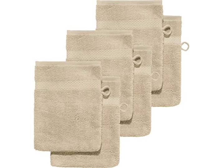 Erwin Müller Waschhandschuh 6er-Pack, Serie Sindelfingen, 100% Baumwolle Cappuccino Größe 15x21 cm - Kochfest und trocknergeeignet, saugstarke, langlebige Wohlfühlqualität