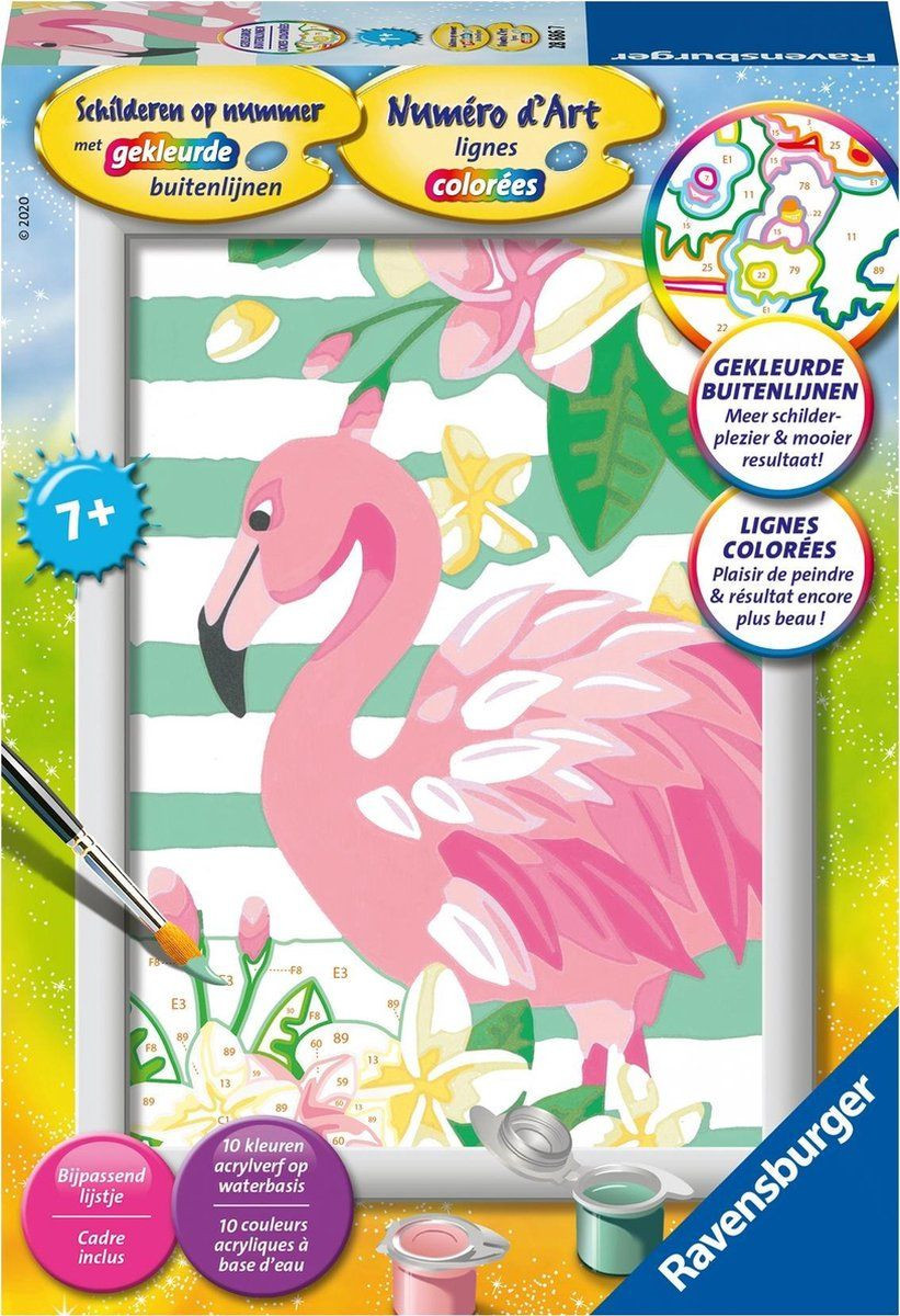 Ravensburger Schilderen Op Nummer Flamingo met 10 kleuren acrylverf Multicolor