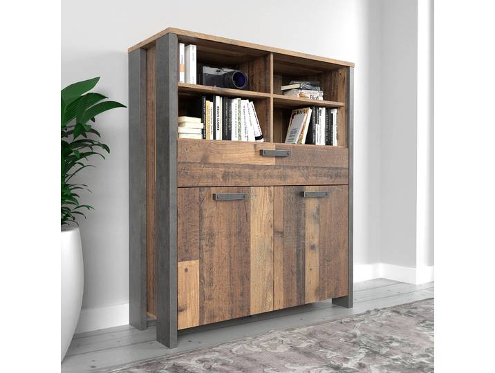 Buffet haut 107 x 128 x 42cm Marron/Gris
