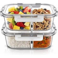 Arendo Vorratsdosen 2er Set 2x1500 ml, 2 Fächer, Glas Lunchboxen auslaufsicher, Vorratsbehälter, Transparent
