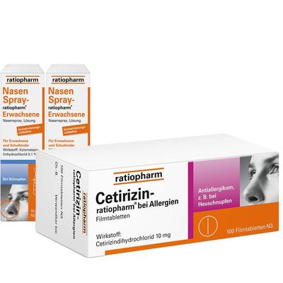 Cetirizin ratiopharm 10mg bei Allergien Filmtabletten + 2er Set Nasenspray 1 St