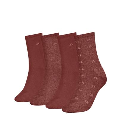 Socken CALVIN KLEIN "CK WOMEN SOCK 4P GIFTING AOP", Damen, Gr. Sockengröße, braun (rust rot), Obermaterial: 43% Polyester, 33% Polyamid, 22% Viskose, 1% Elasthan, 1% sonstige Fasern, Socken Socken