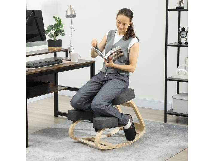 Vinsetto Tabouret Ergonomique Bois Bouleau Coussin Gris