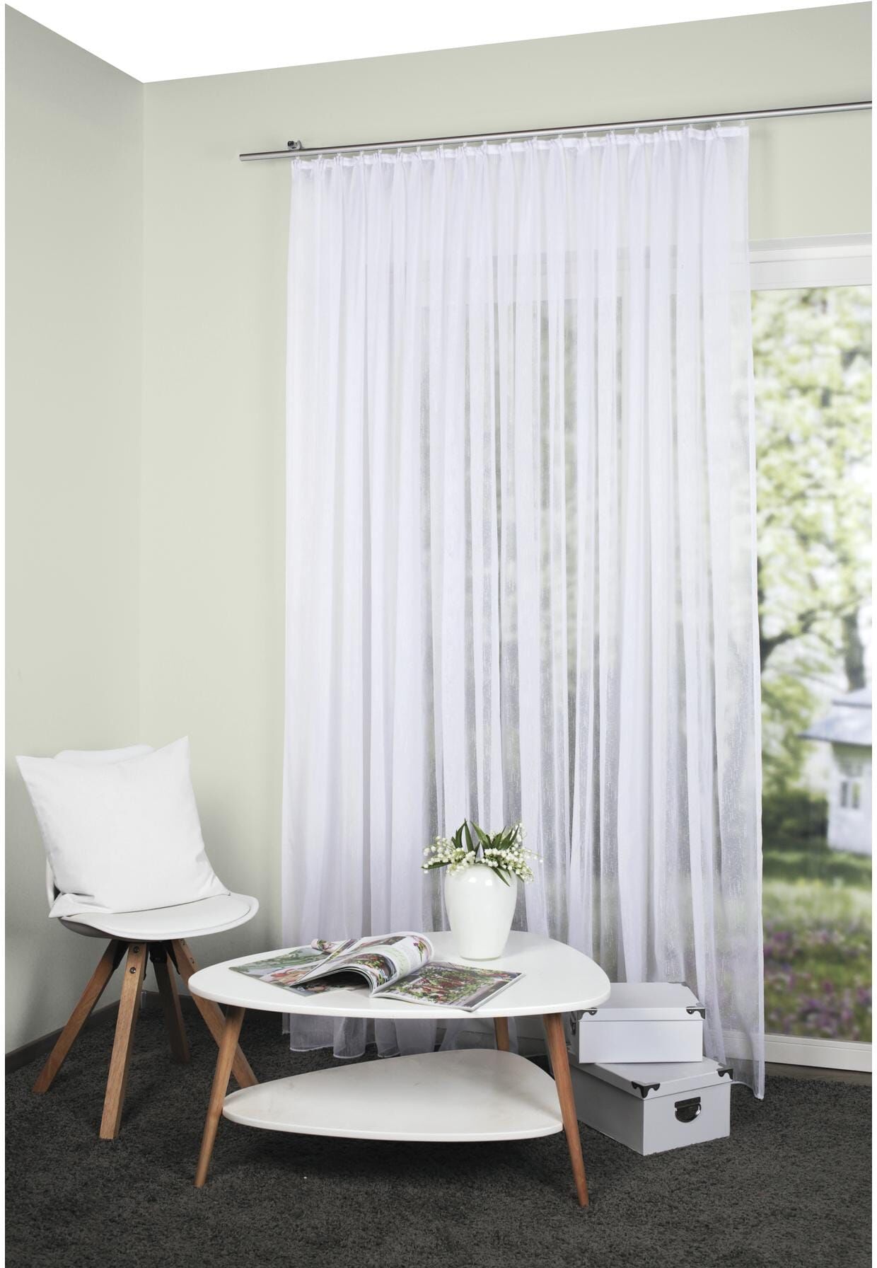 Vorhang "und Gleiter Chur 300 cm x 145 cm", weiss (weiß), B:300cm H:145cm, Polyester, Gardinen, Vorhang weiß 145cm, Hakenaufhängung, 300cm