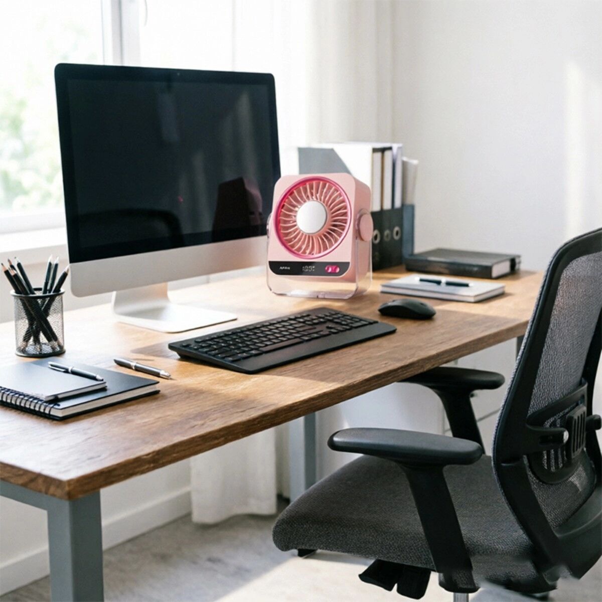 INF Desktop-Eis-Kühlventilator – USB Type-C 5w, 199-stufige stufenlose Regelung, Memory-Funktion, wandmontierbar Rosa