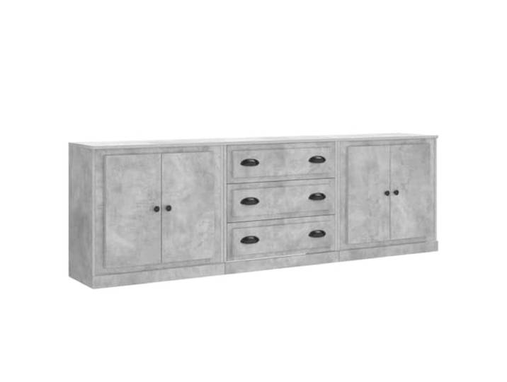 Fisinber Sideboard 3er Set Betongrau Kommode Anrichte Holzwerkstoff Dreiteiliges Schrank-Set in Beton-Optik bietet vielseitigen Stauraum für Wohnzimmer, Flur oder Schlafzimmer.