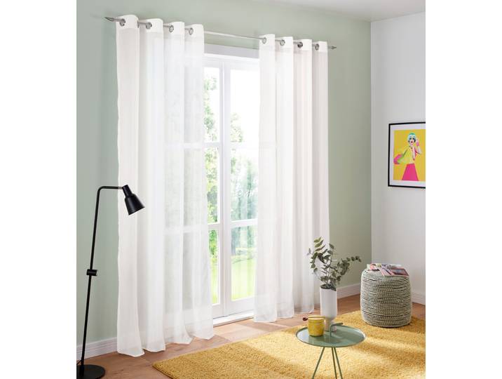 Gardine GOODPRODUCT Malin Gr. 1, weiss (wollweiß), B:140cm H:145cm, Voile, Polyester, Gardinen, Gardine, halbtransparent, Gardine, 2-er Set