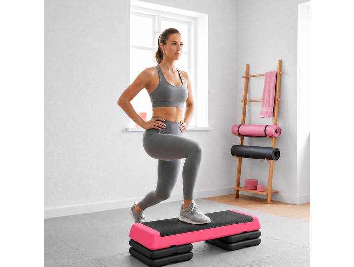 SPORTNOW Step Fitness Antidérapant 3 Niveaux 77x36x20,5cm Rose Noir