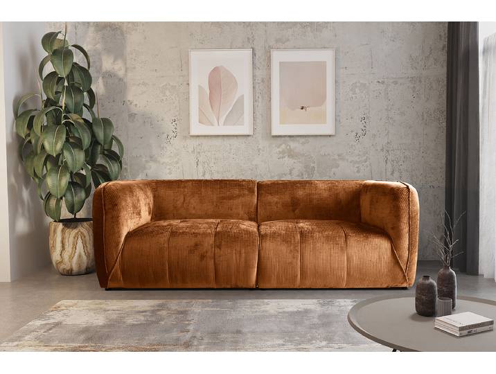 3-Sitzer Sofa Rot/Orange Gerippter Samtstoff Pelda 240 x 80 x 95cm Modern