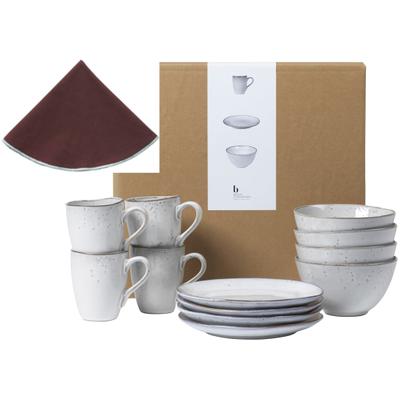Frühstücks-Geschirrset BROSTE COPENHAGEN "Nordic Sand, inklusive Serviette Wilhemina", beige (natur), 16 Stk., Keramik, Geschirr-Sets, Beliebte Geschirr Sets Exclusiv mit Geschenk