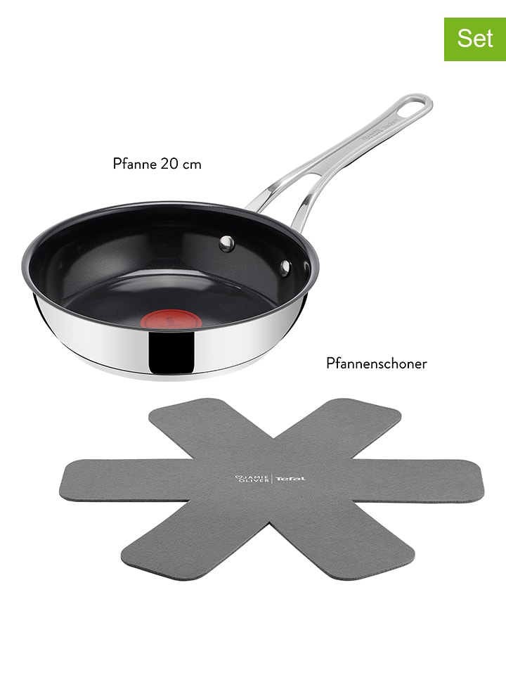 Jamie Oliver 2tlg. Set: Pfanne und Pfannenschoner "Jo Classic" in Silber/ Schwarz - Ø 20 cm - onesize