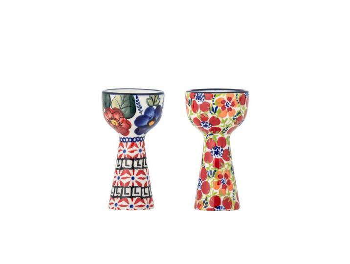 Eierbecher Granny – Handbemalte Blumenmotive aus Steingut (2er-Set) - Bunt - Luxusbetten24