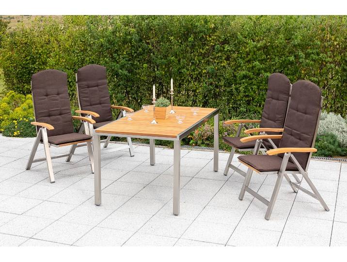 Garten-Essgruppe MERXX Keros , braun (hellbraun), Obermaterial: 100% Polyester. Füllung: 100% Polyurethan, Sitzmöbel-Sets, Garten-Essgruppe