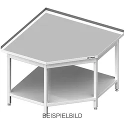 Stalgast Edelstahl Eckarbeitstisch mit Grundboden, 1200x1200x850 mm (Anbau: 600/600 mm), ohne Aufkantung, verschweißt