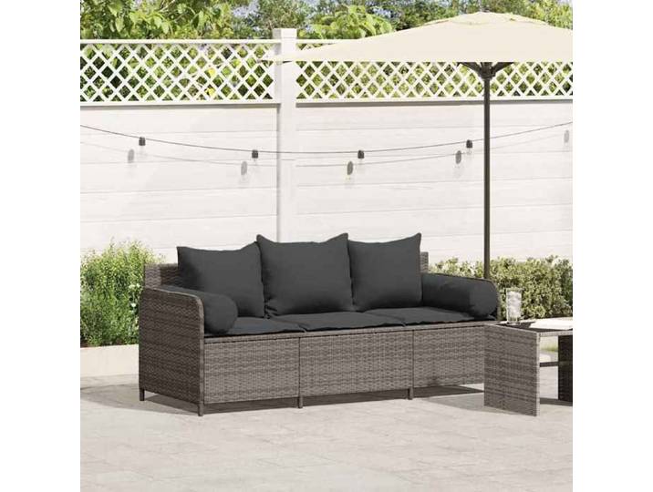 Canapé de jardin avec coussins 3 places-Salon de jardin-Sofa de jardin gris résine tressée 846067