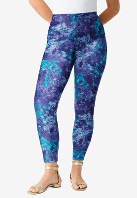 Plus Size Women's Plus Size Essential Stretch Ankle Length Pull-On Legging by Roaman's in Teal Blue Texture (Size 6X) Activewear Workout Yoga Pants