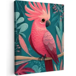 LEINWANDBILD Kakadu - Tropische Blätter - Zweig Wandbild Wohnzimmer 60x80 cm