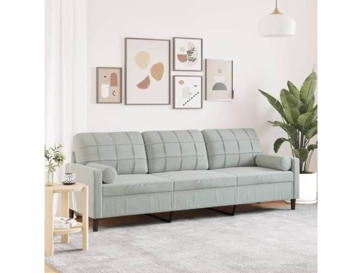 HEFZGDB 3-Sitzer Sofa 210 cm Samt Hellgrau mit Zierkissen – Bequemes Polstermöbel mit Metallgestell, Abnehmbare Bezüge und Weiche Sitzflächen für Wohnzimmer