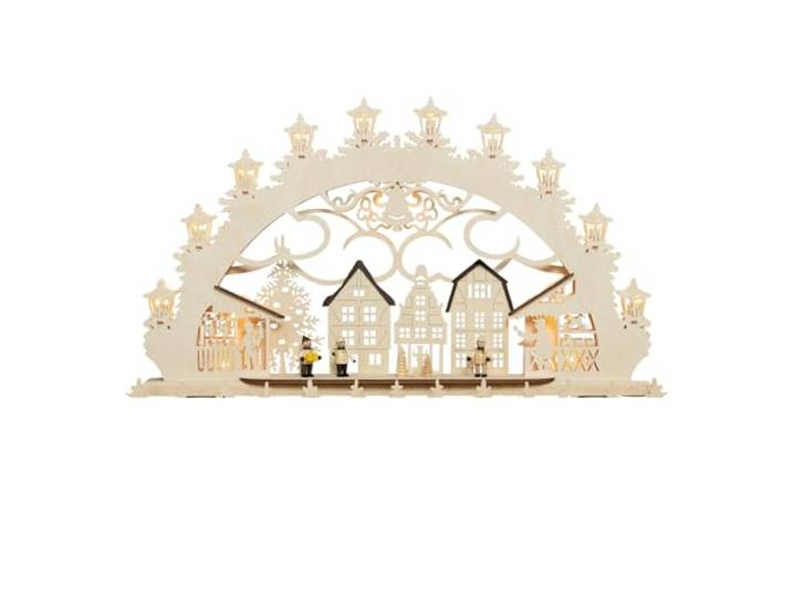 Original Schwibbogen Erzgebirge „Altstädter Weihnachtsmarkt“ - 3D Lichterbogen aus Holz mit LED Beleuchtung & Figuren - Schwibbogen Weihnachten, Holzkunst Erzgebirge, 66 x 11 x 40 cm - Made in Germany