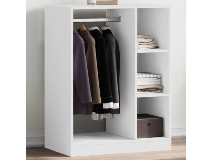 Xolmizyn Kleiderschrank, Weißer Schrank aus Holzwerkstoff, 77x48x102 cm Platzsparendes Design, Inklusive Kleiderstange, Stabiler Aufbau
