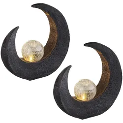 Garten Außenlampen Mondsichel Solarleuchte dekorative LED Solarleuchte Mond, Halbmond Kugel schwarz braun, LED, H 30,5 cm, Terrasse, 2er Set