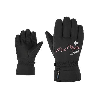 Skihandschuhe ZIENER "LAILLA-Z AQUASHIELD MÄDCHEN", Mädchen, Gr. 6, schwarz, Kunstfaser, Handschuhe, wasserdicht, winddicht, atmungsaktiv, warm, bestickt