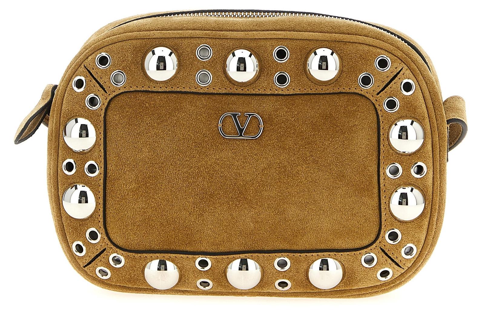 Valentino Garavani Nellcôte Umhängetasche Velours beige genietet