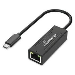 MediaRange USB Type-C Netzwerkadaper mit RJ45 Port, 10/100/1000 Mbps, 20cm, Schwarz (USB-C, RJ45 (1x)) (MRCS237)