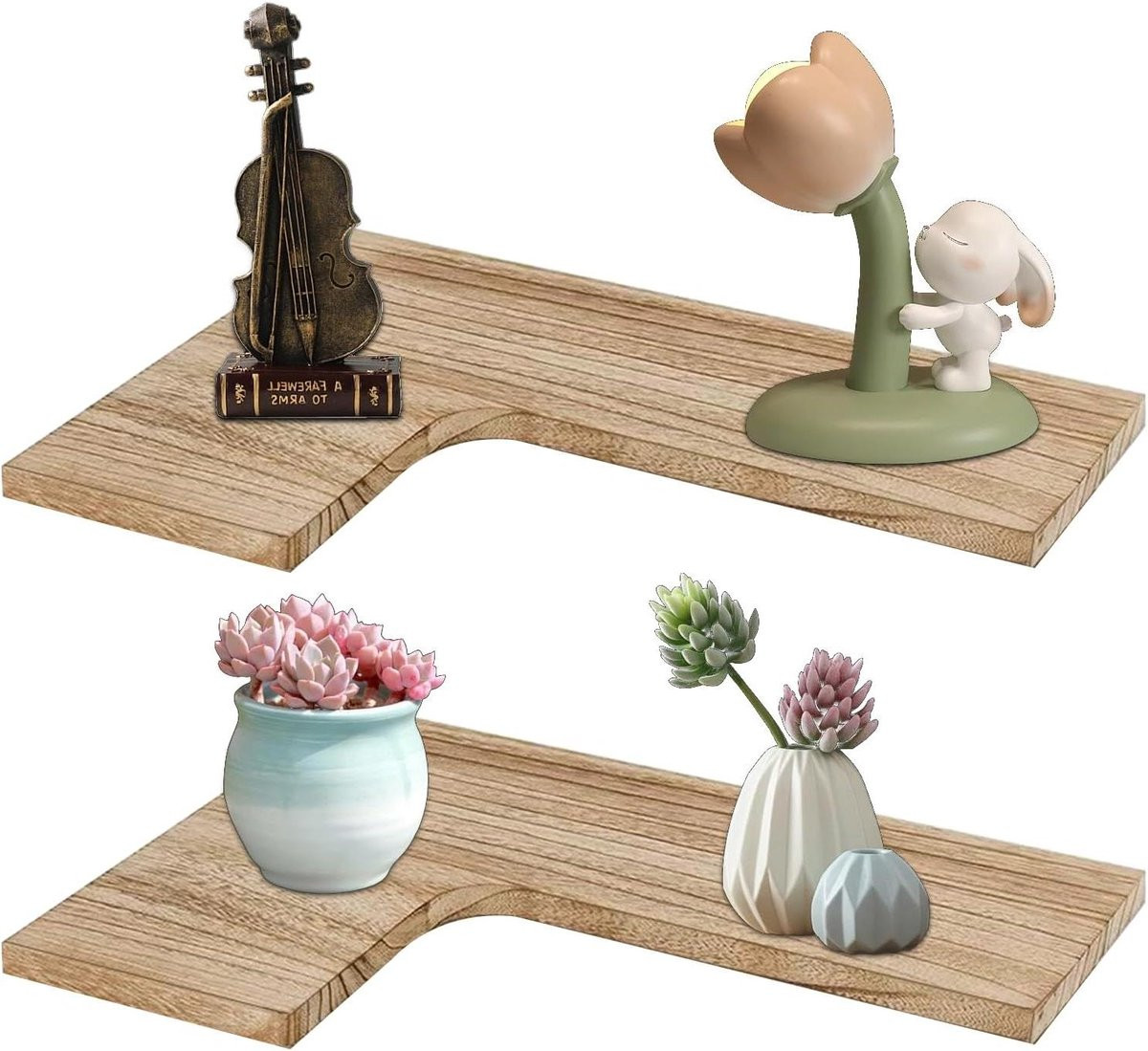 Set van 2 Zwevende hoekplanken - Houten wandrek - Bruin