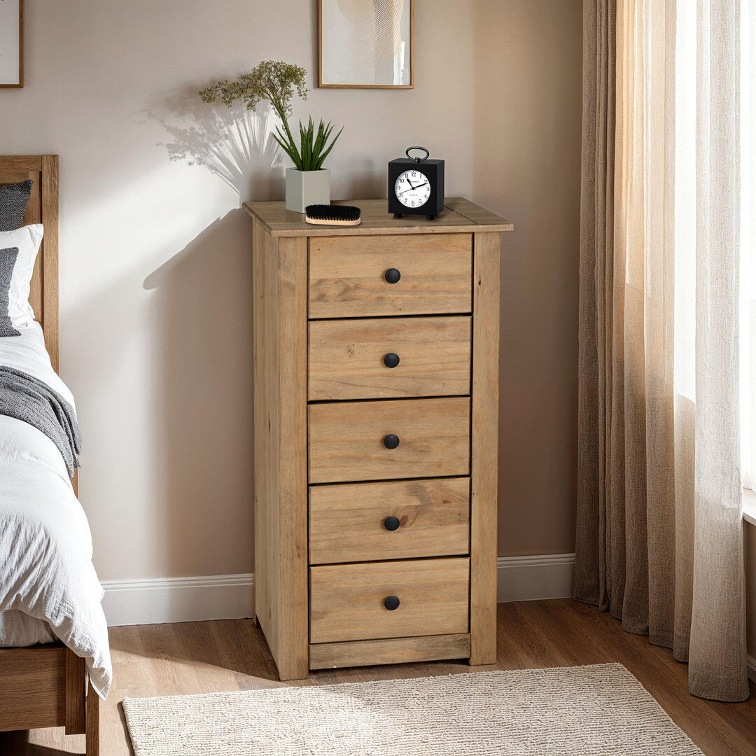 Union Rustic Tetteh 5 Drawer Narrow Chest Of Drawers Brown 89.5cm H X 46cm W X 40cm D