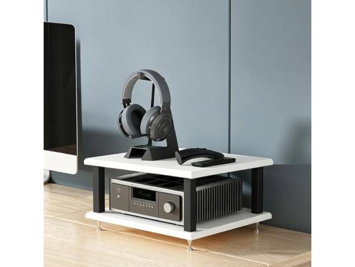 YHTCSXMD HiFi Rack, Audio Rack mit Holzablagen in 2/3/4 Ebenen Holzablagen und Metallrahmen mit Metallspitzen; Audio Geräte Rack für Wohnzimmer, Arbeitszimmer oder Büro