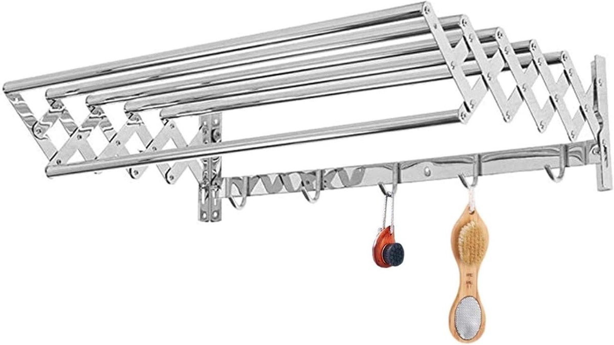 Uitschuibaar Wasrek Zilver - Telescopisch en Ruimtebesparend Droogrek voor de Badkamer, Slaapkamer of het Balkon - 70 cm