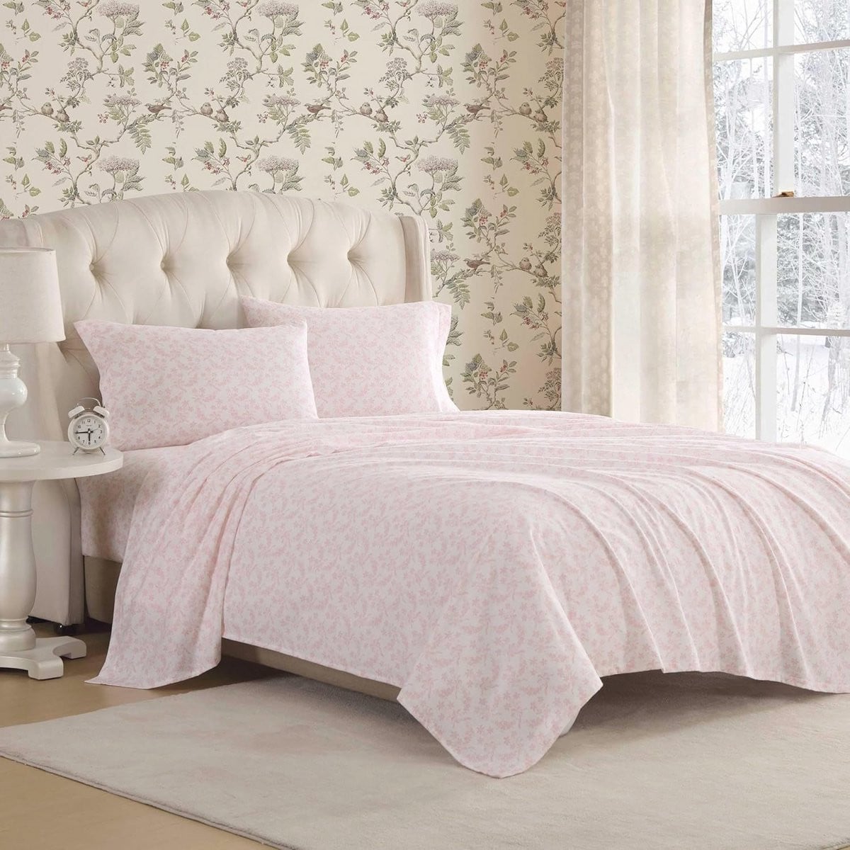Katoenen Flanel Bedlinnen Set met Bijpassende Kussenslopen - Antoinette Roze