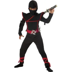 Metamorph Ninja Fighter Kostüm für Kinder schwarz (128, 134)