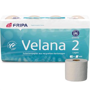 Fripa Toilettenpapier Velana 1530807, natur, ungebleicht, 2-lagig, Recycling aus Kartonagen, 400 Blatt, 8 Rollen