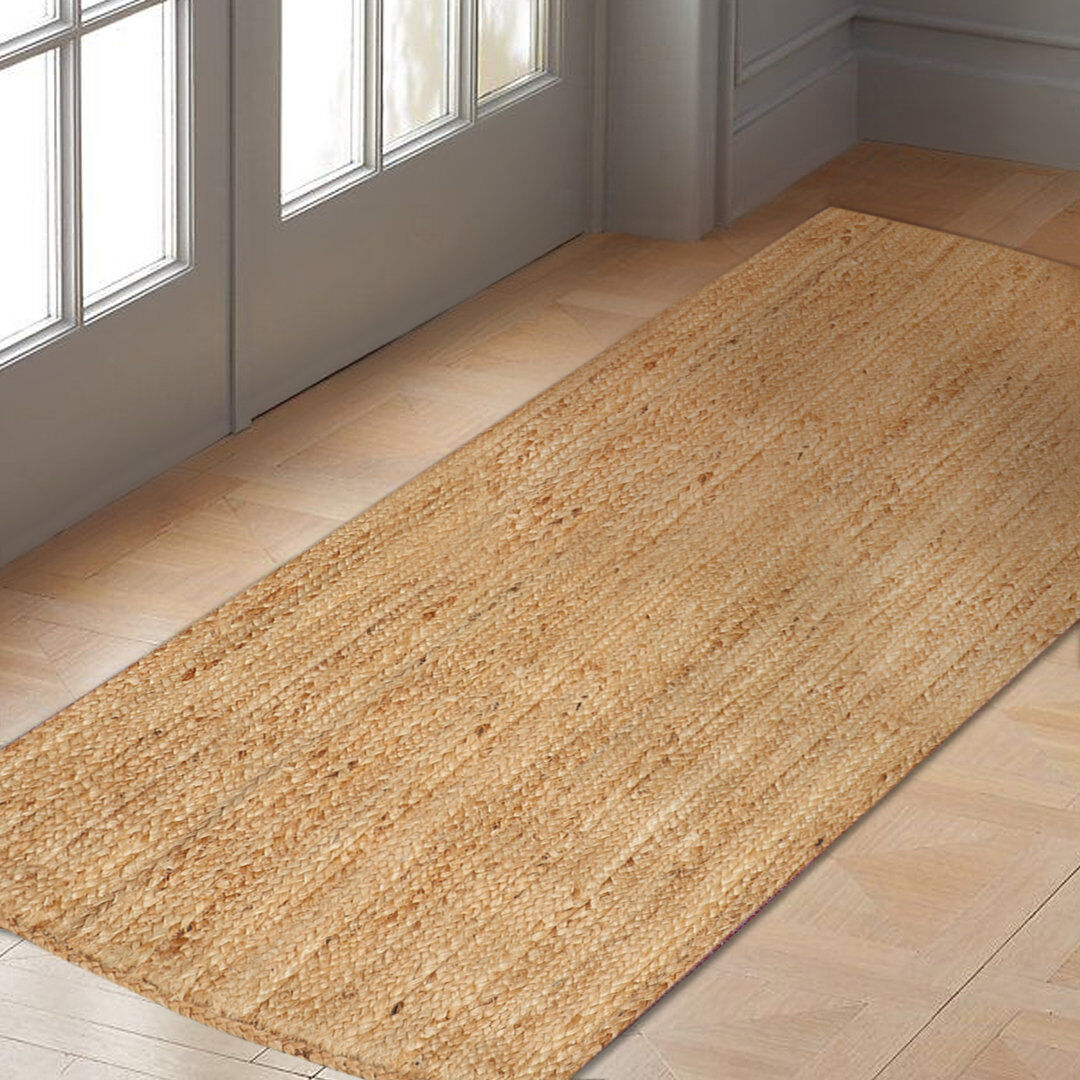 House of Hampton Juna Solid Colour Hand Woven Hand Knotted Natur Area Rug Beige Runner 80cm x 300cm