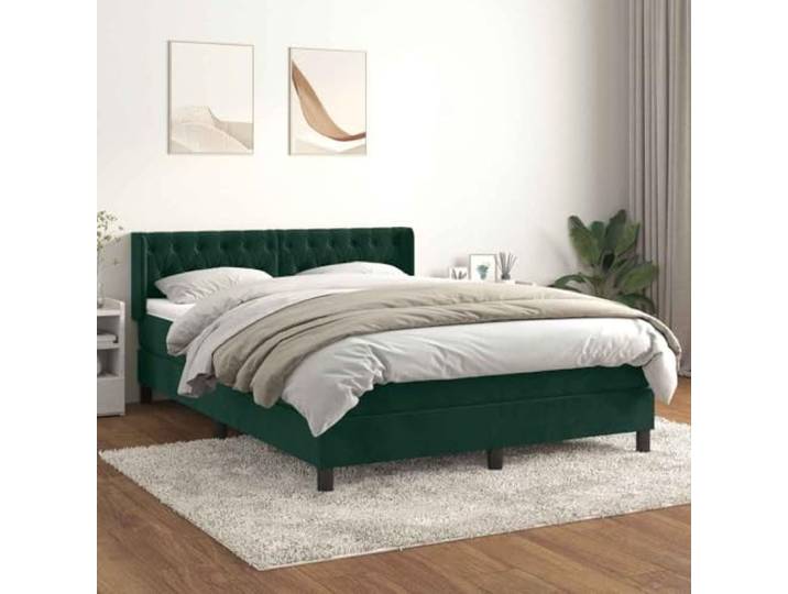 Lattenrost, 140 x 200 cm, Matratze, Taschenfedern, Velours, Dunkelgrün Kopfteil, verstellbar, mittelharte Unterstützung, weicher Matratzenschoner für Rücken- und Bauchschläfer