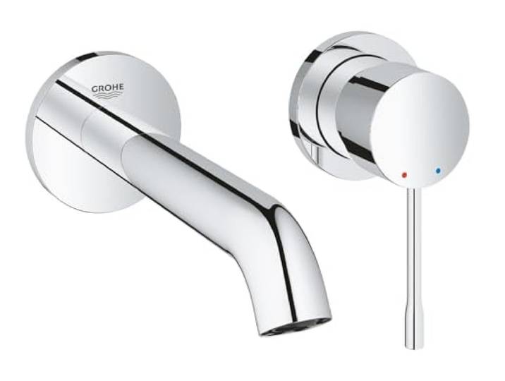GROHE Essence\, mitigeur lavabo mural\, 2 trous\, saillie 18cm Robinet pour salle de bain\, avec cartouche céramique\, surface facile à entretenir (chrome\, 19408001)