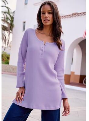 Plus Size Women's Plus Size Knit Thermal Henley Top - Long Sleeve by Roaman's in Vintage Lavender (Size 1X) Long Sleeve Shirt