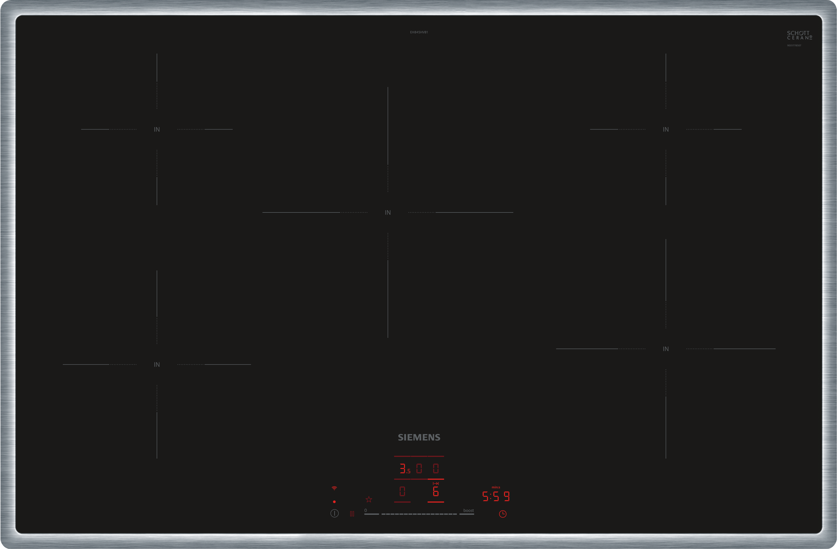 Siemens Induktions-Kochfeld "EH845HVB1E", schwarz, B:80,2cm H:5,5cm T:52,3cm, Kochfelder, Effizienter Kochen dank Home Connect Verbindung, Induktions-Kochfeld