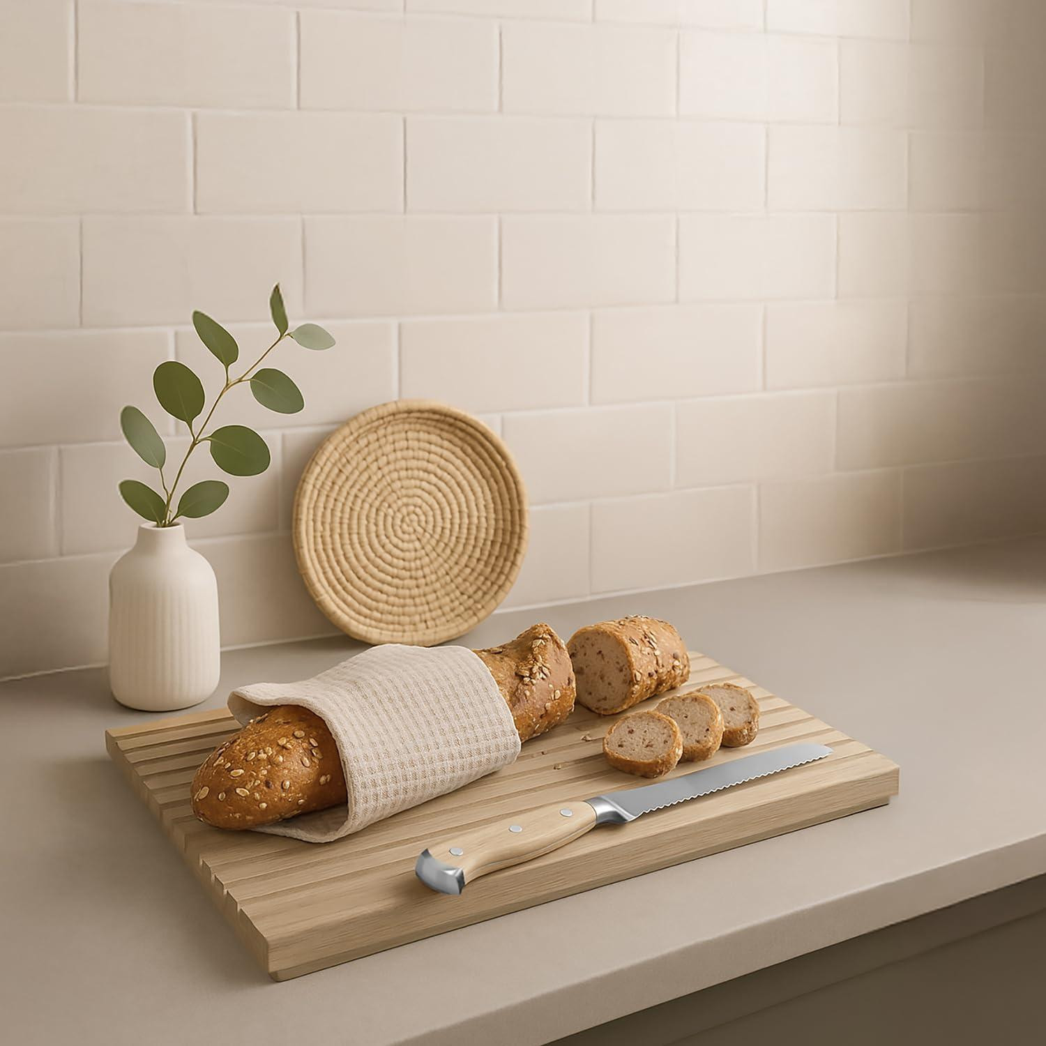 Dripio Getand Broodmes met Beukenhouten Handvat, 34 cm, Roestvrij Staal