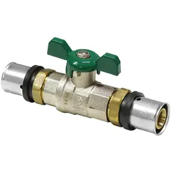 Pressfitting Kugelhahn, mit grünem Flügelgriff (Ausführung: 32 mm)